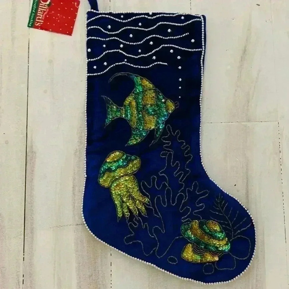 Under The Sea Stocking w/ pearl beads and sequins - Picture 5 of 7